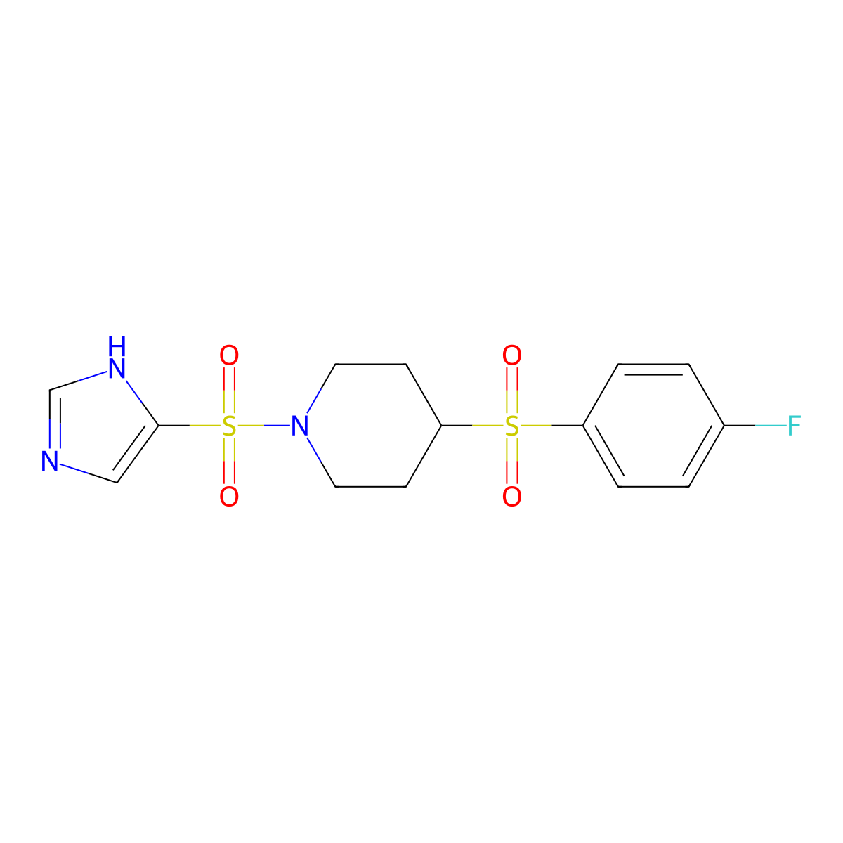 1-((1H-imidazol-4-yl)sulfonyl)-4-((4-fluorophenyl)sulfonyl)piperidine molecular structure, CAS 1448072-50-1