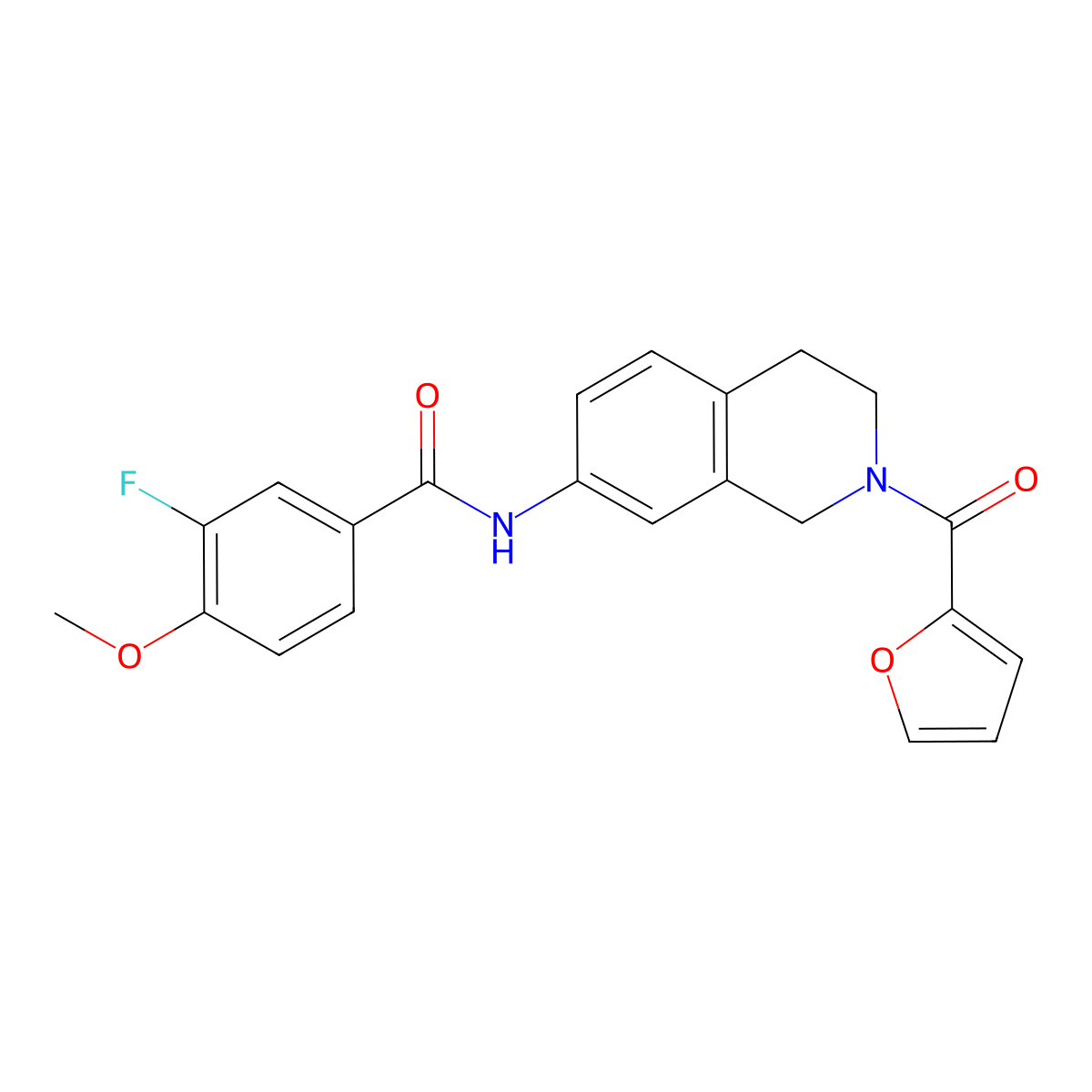 3-fluoro-N-(2-(furan-2-carbonyl)-1,2,3,4-tetrahydroisoquinolin-7-yl)-4-methoxybenzamide molecular structure, CAS 1448072-51-2