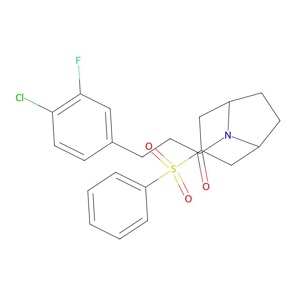 3-(4-chloro-3-fluorophenyl)-1-((1R,5S)-3-(phenylsulfonyl)-8-azabicyclo[3.2.1]octan-8-yl)propan-1-one molecular structure, CAS 1448072-53-4