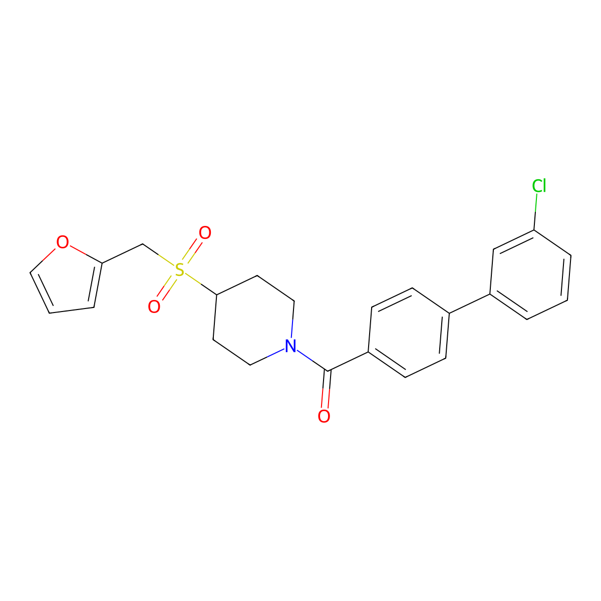 (3'-Chloro-[1,1'-biphenyl]-4-yl)(4-((furan-2-ylmethyl)sulfonyl)piperidin-1-yl)methanone molecular structure, CAS 1448072-55-6
