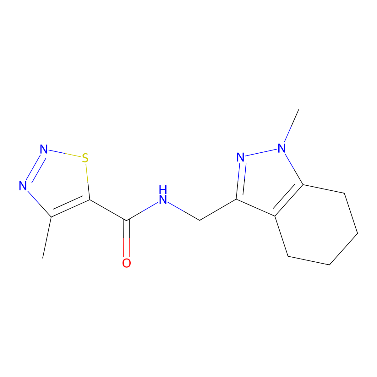 4-methyl-N-((1-methyl-4,5,6,7-tetrahydro-1H-indazol-3-yl)methyl)-1,2,3-thiadiazole-5-carboxamide molecular structure, CAS 1448072-58-9
