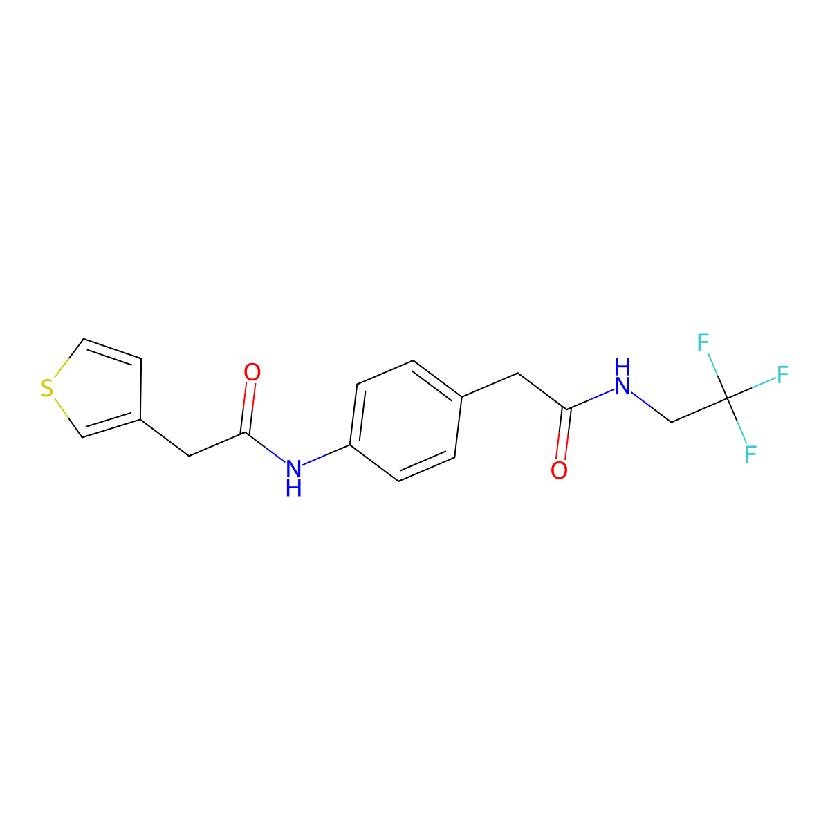 N-(4-(2-oxo-2-((2,2,2-trifluoroethyl)amino)ethyl)phenyl)-2-(thiophen-3-yl)acetamide molecular structure, CAS 1448072-59-0