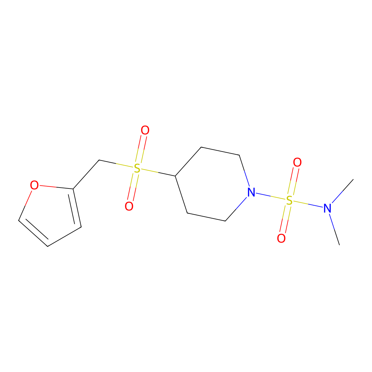 4-((furan-2-ylmethyl)sulfonyl)-N,N-dimethylpiperidine-1-sulfonamide molecular structure, CAS 1448072-62-5
