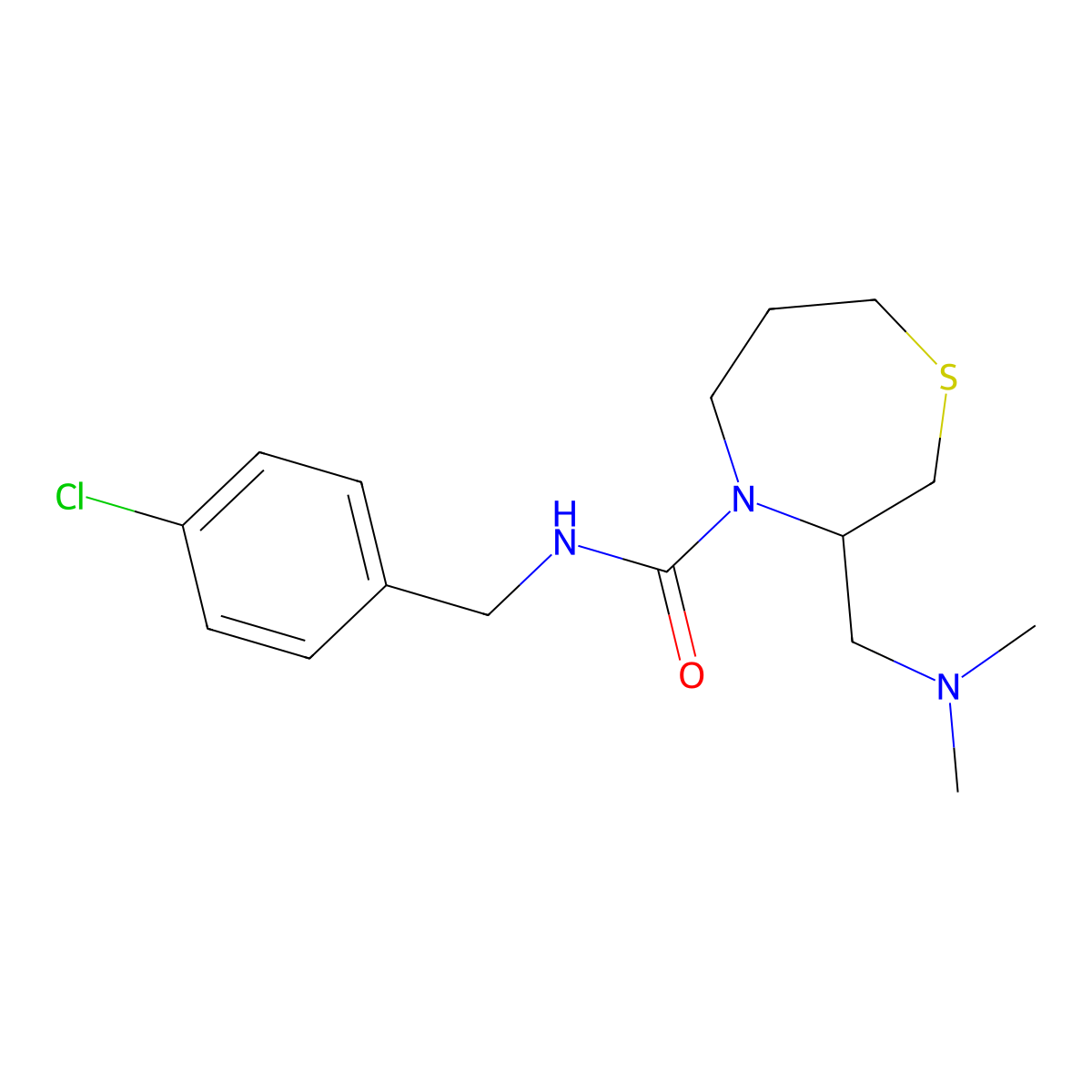 N-(4-chlorobenzyl)-3-((dimethylamino)methyl)-1,4-thiazepane-4-carboxamide molecular structure, CAS 1448072-63-6