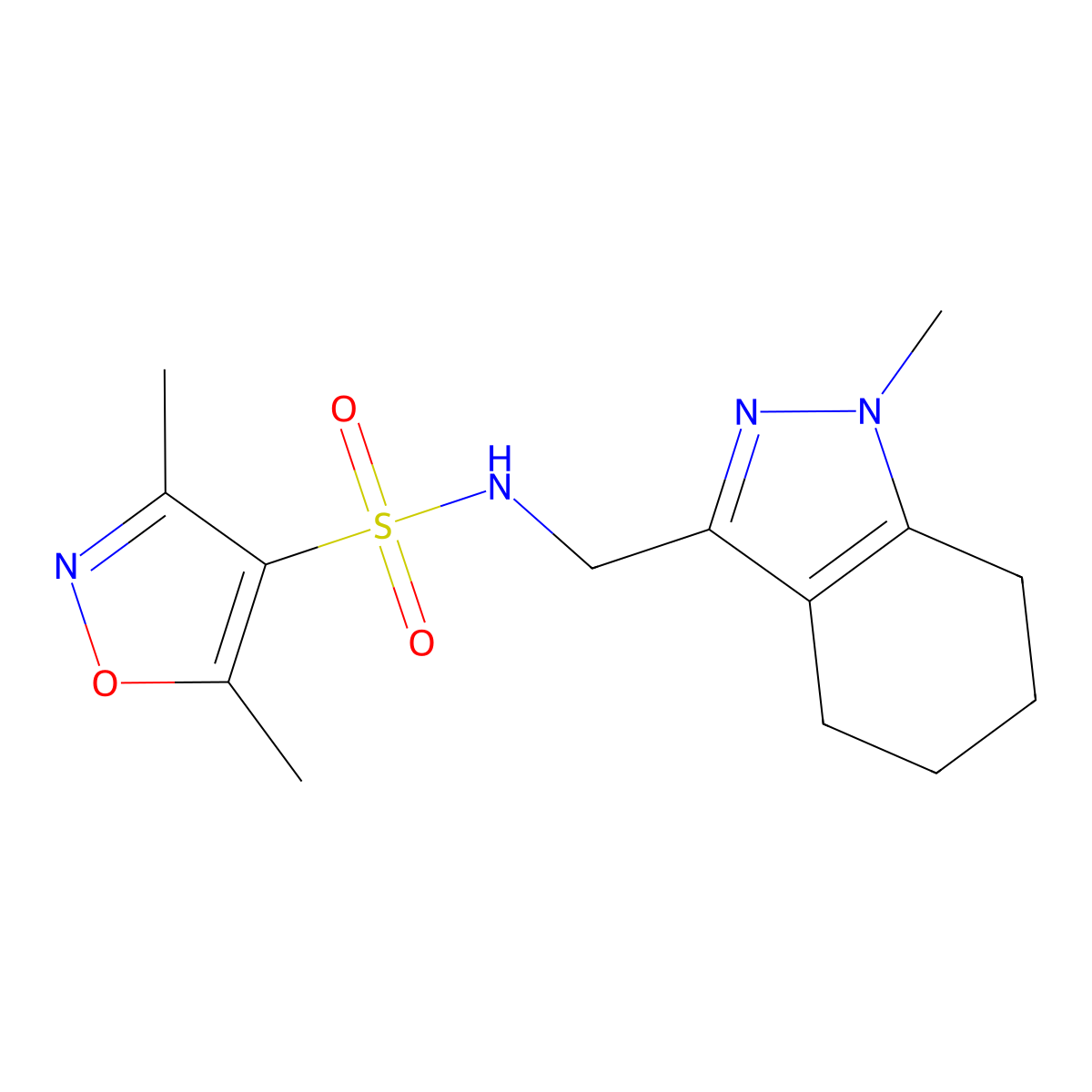 3,5-dimethyl-N-((1-methyl-4,5,6,7-tetrahydro-1H-indazol-3-yl)methyl)isoxazole-4-sulfonamide molecular structure, CAS 1448072-71-6