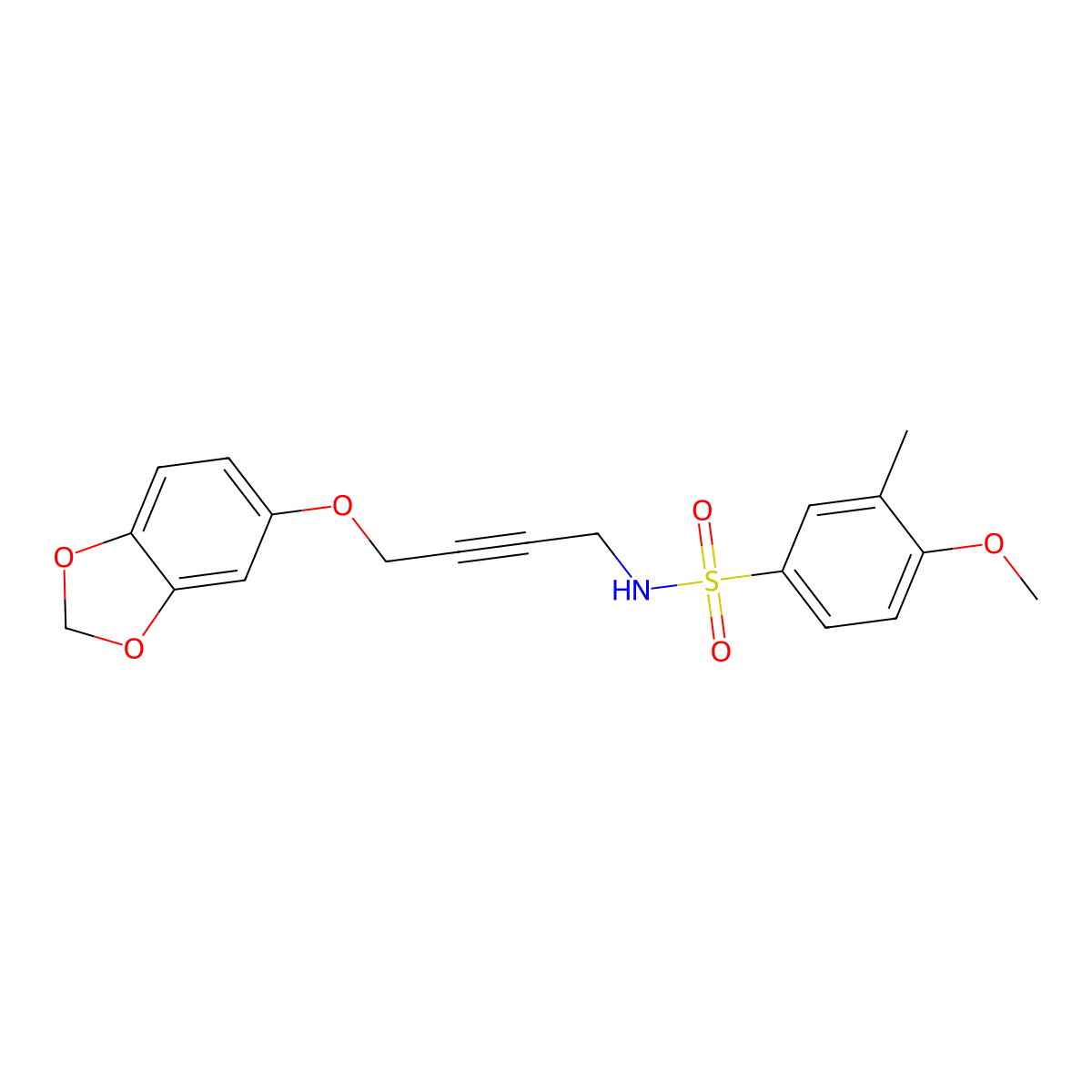 N-(4-(benzo[d][1,3]dioxol-5-yloxy)but-2-yn-1-yl)-4-methoxy-3-methylbenzenesulfonamide molecular structure, CAS 1448072-73-8
