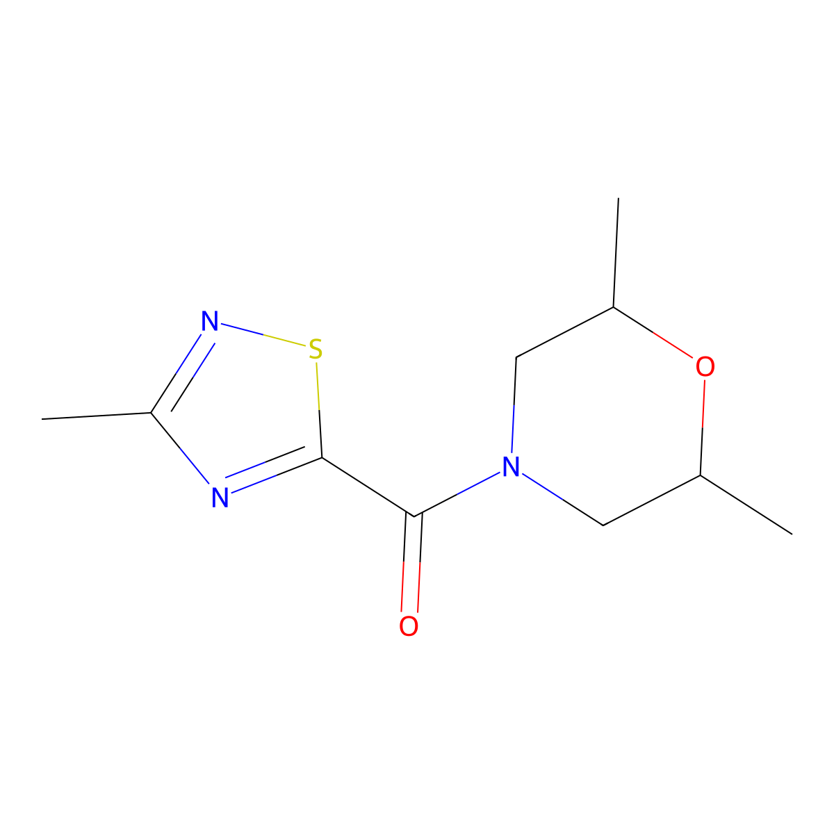 2,6-Dimethyl-4-(3-methyl-1,2,4-thiadiazole-5-carbonyl)morpholine molecular structure, CAS 1448072-74-9