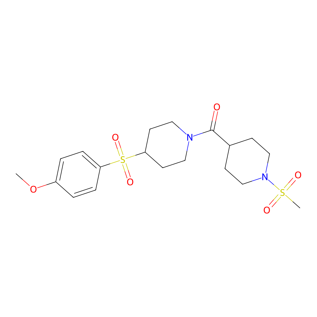 (4-((4-Methoxyphenyl)sulfonyl)piperidin-1-yl)(1-(methylsulfonyl)piperidin-4-yl)methanone molecular structure, CAS 1448072-81-8