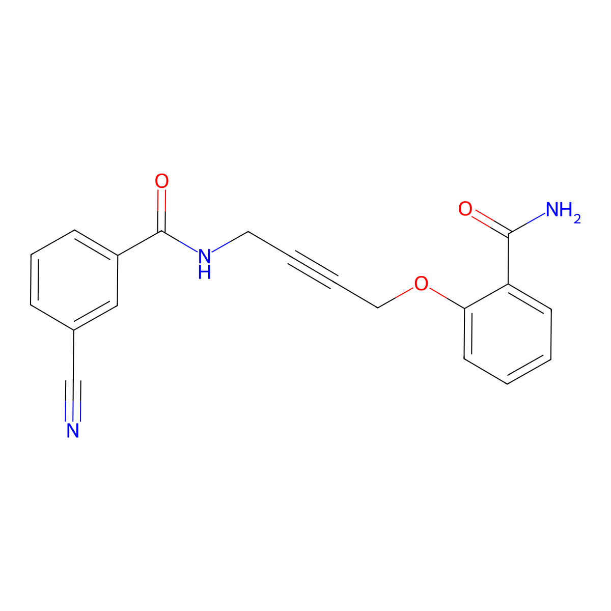 N-(4-(2-carbamoylphenoxy)but-2-yn-1-yl)-3-cyanobenzamide molecular structure, CAS 1448072-89-6