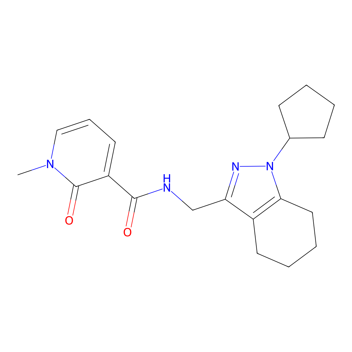 N-[(1-cyclopentyl-4,5,6,7-tetrahydro-1H-indazol-3-yl)methyl]-1-methyl-2-oxo-1,2-dihydropyridine-3-carboxamide molecular structure, CAS 1448072-90-9
