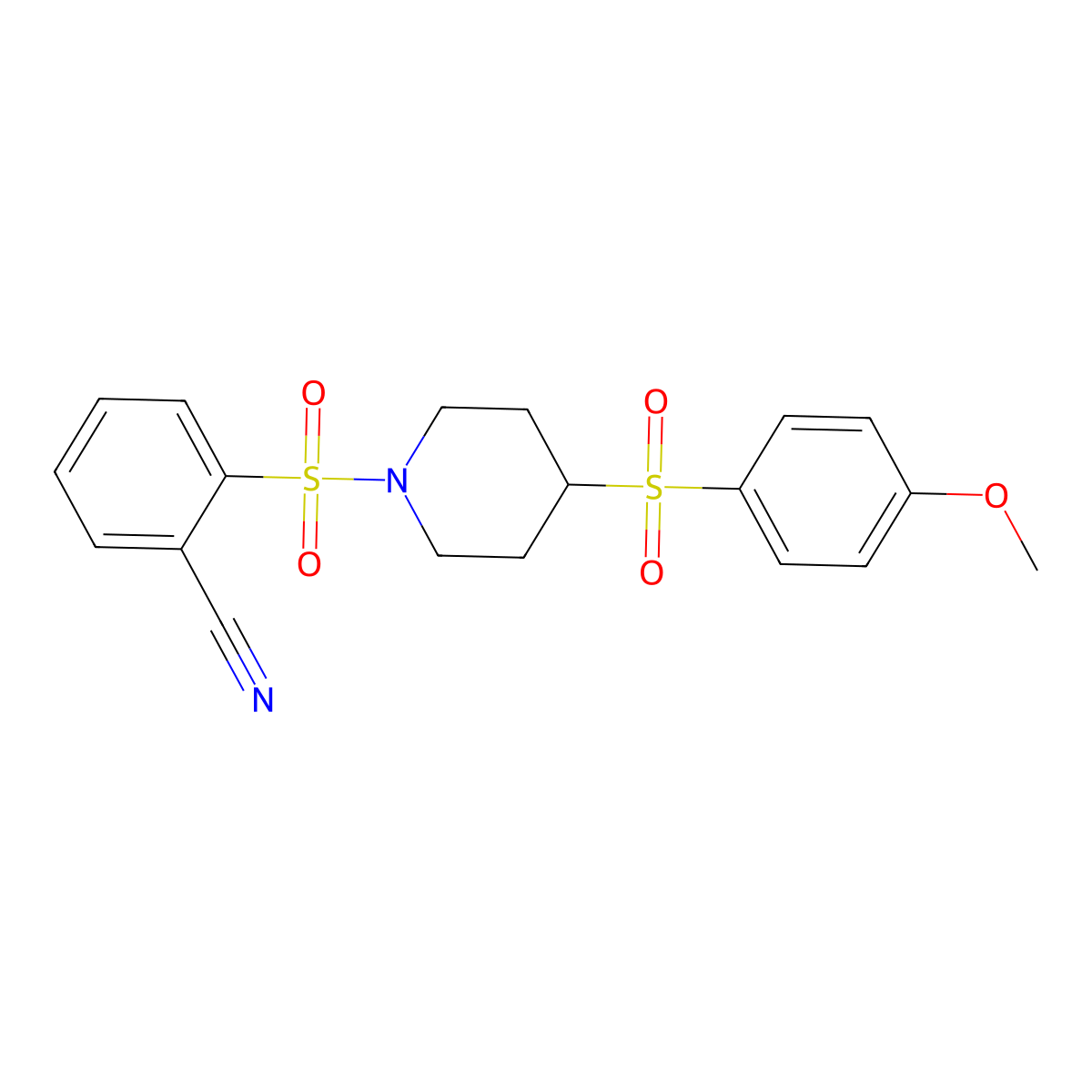 2-((4-((4-Methoxyphenyl)sulfonyl)piperidin-1-yl)sulfonyl)benzonitrile molecular structure, CAS 1448072-92-1