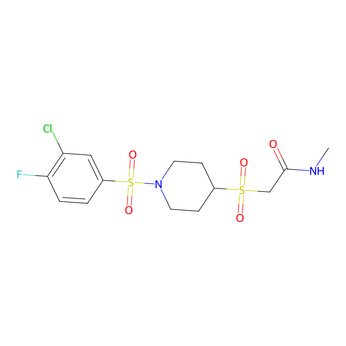 2-((1-((3-chloro-4-fluorophenyl)sulfonyl)piperidin-4-yl)sulfonyl)-N-methylacetamide molecular structure, CAS 1448072-94-3