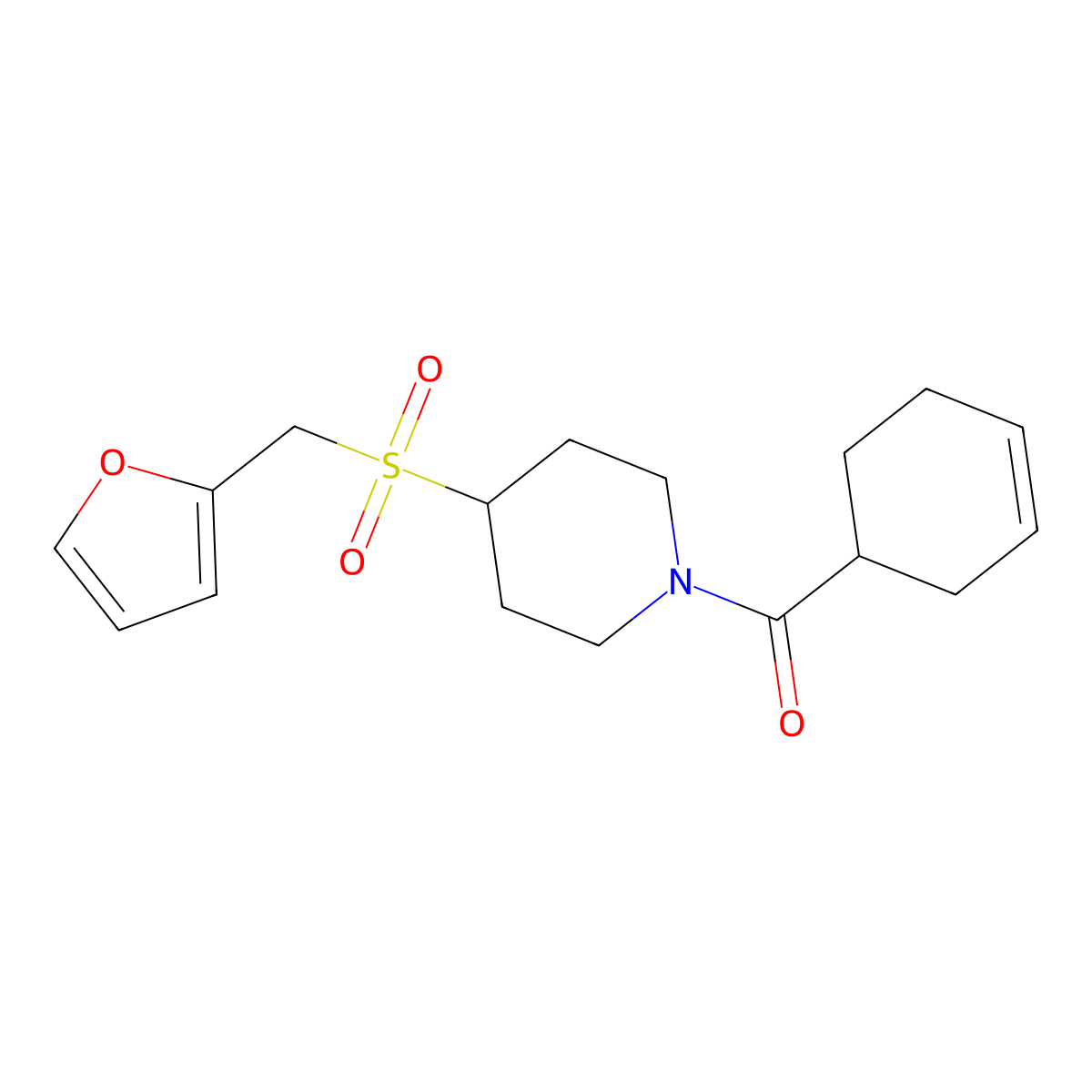Cyclohex-3-en-1-yl(4-((furan-2-ylmethyl)sulfonyl)piperidin-1-yl)methanone molecular structure, CAS 1448072-95-4