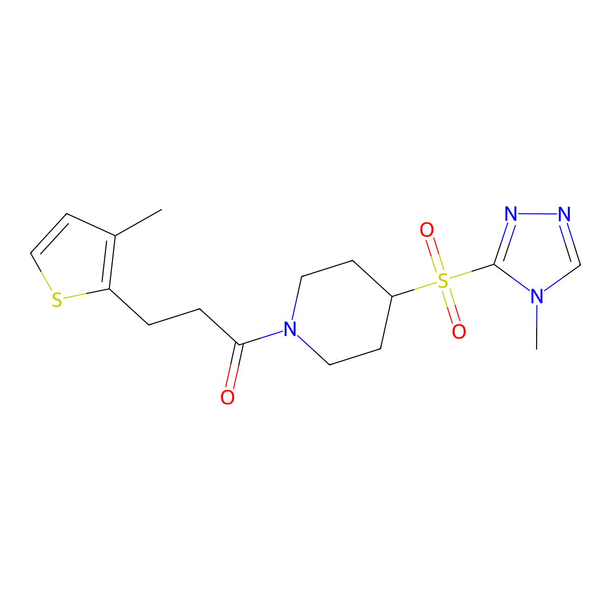 1-{4-[(4-methyl-4H-1,2,4-triazol-3-yl)sulfonyl]piperidin-1-yl}-3-(3-methylthiophen-2-yl)propan-1-one molecular structure, CAS 1448072-99-8