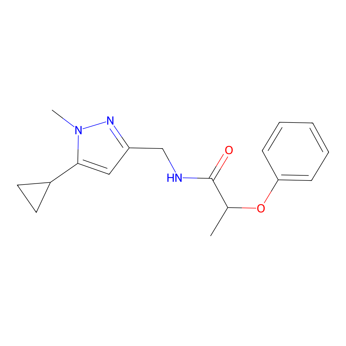 N-[(5-cyclopropyl-1-methyl-1H-pyrazol-3-yl)methyl]-2-phenoxypropanamide molecular structure, CAS 1448073-01-5