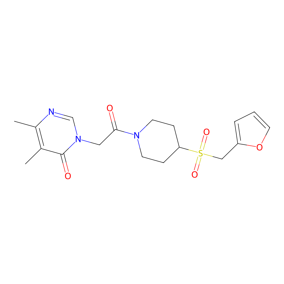 3-(2-(4-((furan-2-ylmethyl)sulfonyl)piperidin-1-yl)-2-oxoethyl)-5,6-dimethylpyrimidin-4(3H)-one molecular structure, CAS 1448073-03-7