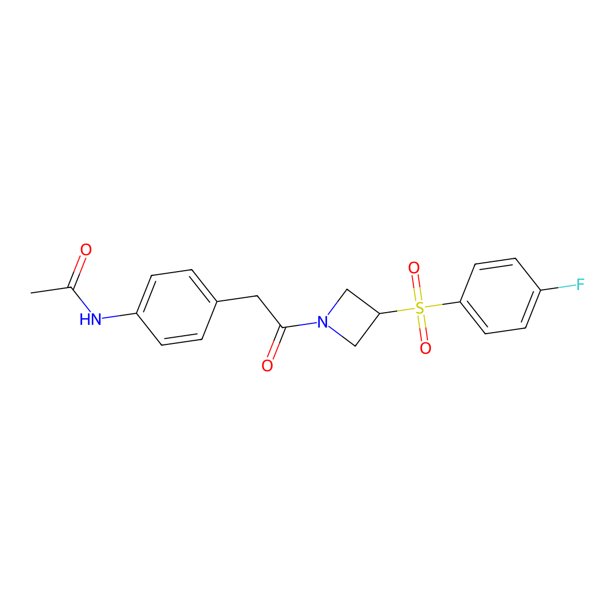 N-(4-(2-(3-((4-fluorophenyl)sulfonyl)azetidin-1-yl)-2-oxoethyl)phenyl)acetamide molecular structure, CAS 1448073-04-8