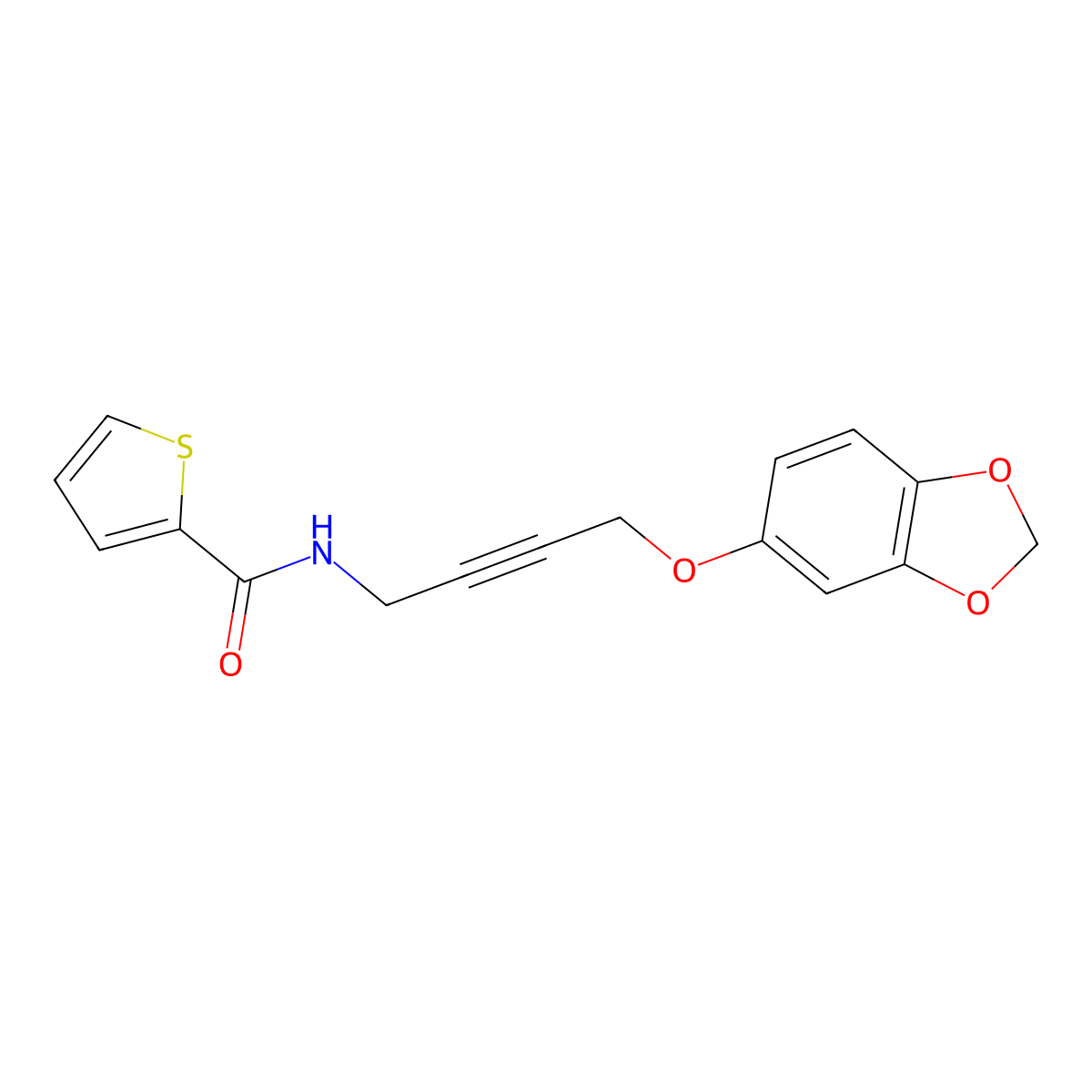N-(4-(benzo[d][1,3]dioxol-5-yloxy)but-2-yn-1-yl)thiophene-2-carboxamide molecular structure, CAS 1448073-06-0