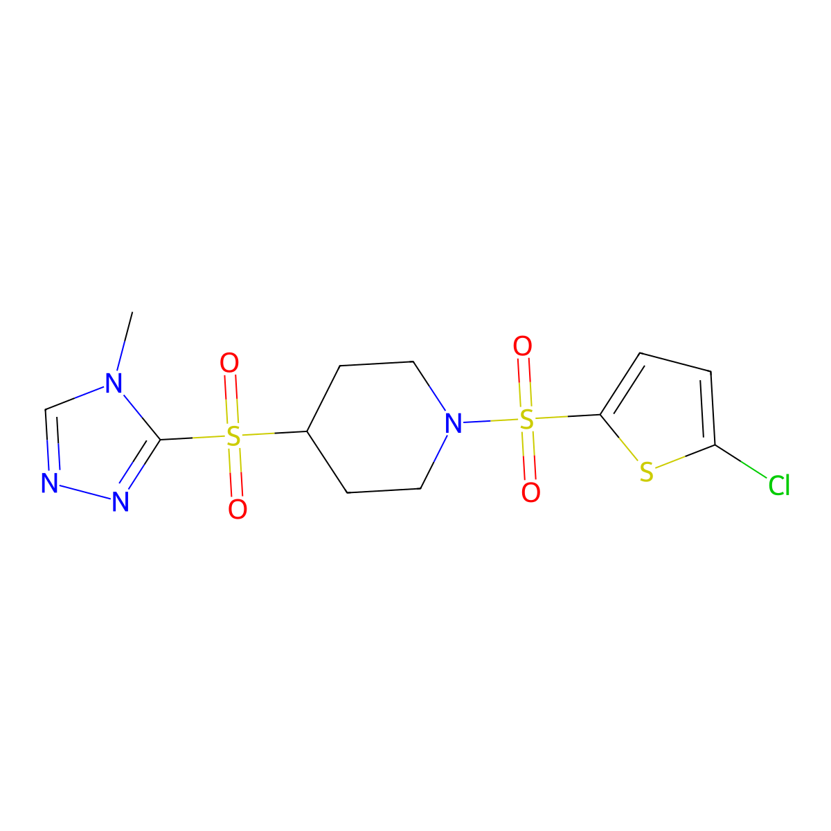 1-((5-chlorothiophen-2-yl)sulfonyl)-4-((4-methyl-4H-1,2,4-triazol-3-yl)sulfonyl)piperidine molecular structure, CAS 1448073-07-1