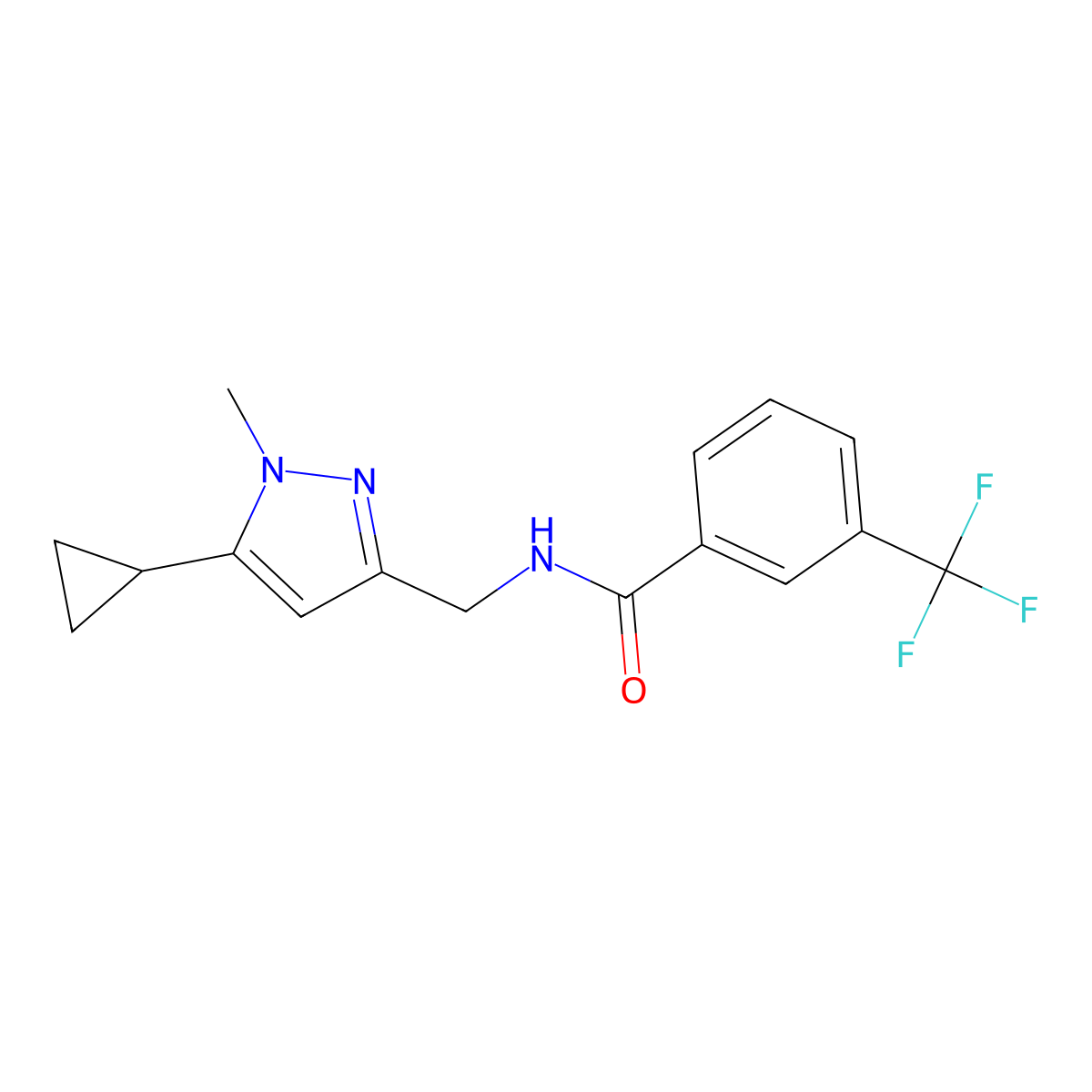 N-[(5-cyclopropyl-1-methyl-1H-pyrazol-3-yl)methyl]-3-(trifluoromethyl)benzamide molecular structure, CAS 1448073-09-3