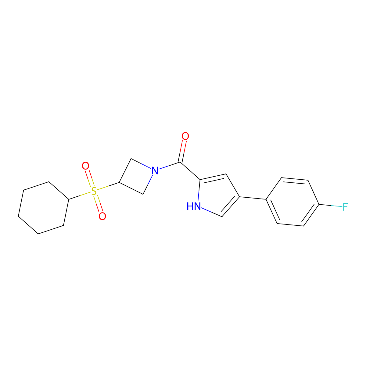 (3-(cyclohexylsulfonyl)azetidin-1-yl)(4-(4-fluorophenyl)-1H-pyrrol-2-yl)methanone molecular structure, CAS 1448073-13-9