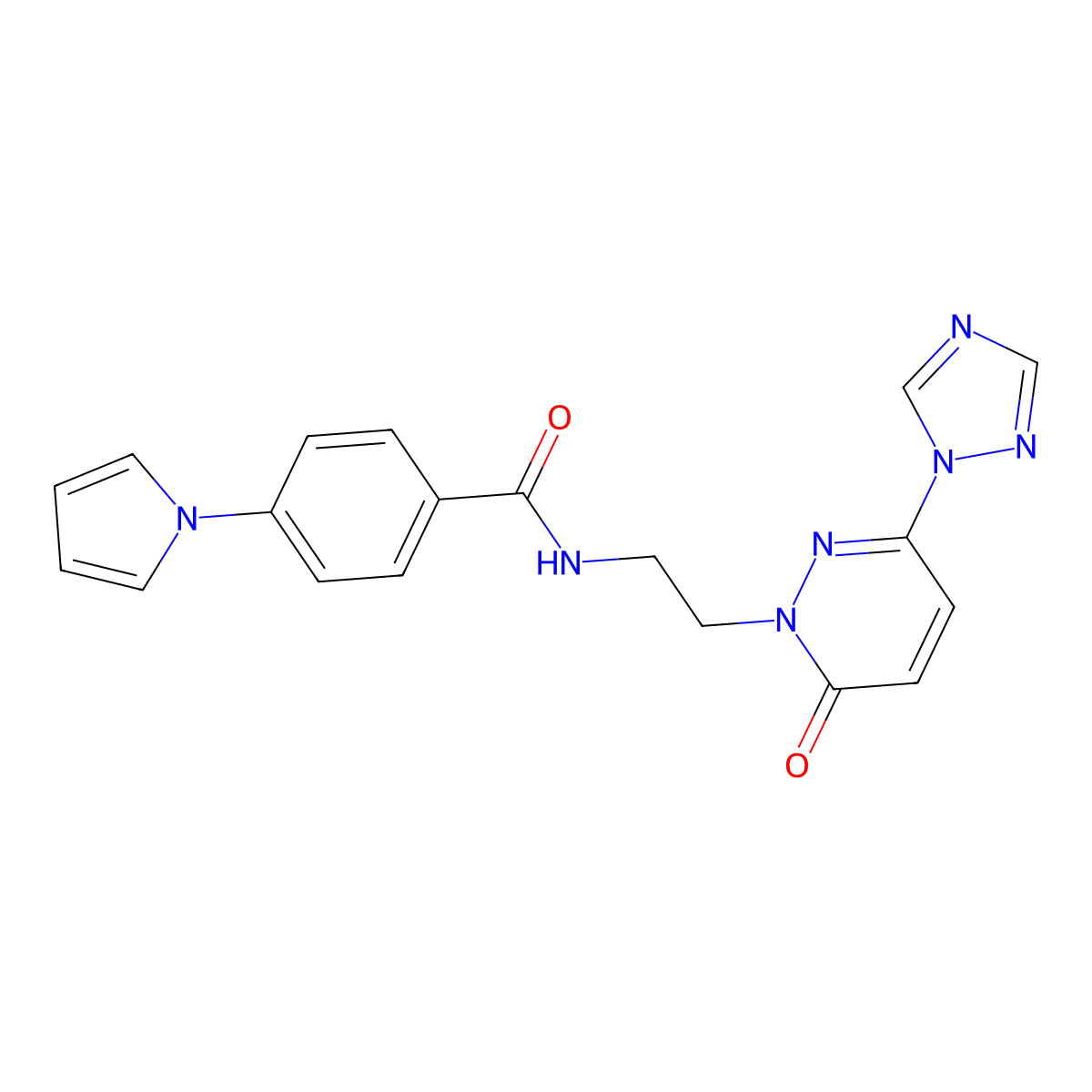 N-(2-(6-oxo-3-(1H-1,2,4-triazol-1-yl)pyridazin-1(6H)-yl)ethyl)-4-(1H-pyrrol-1-yl)benzamide molecular structure, CAS 1448073-16-2