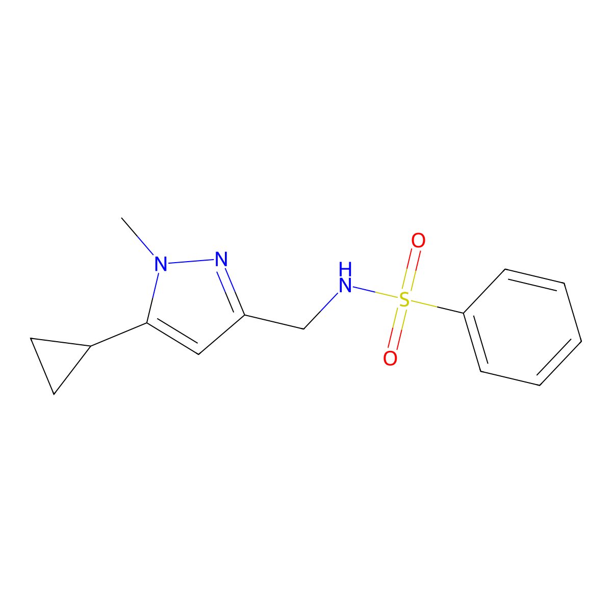 N-[(5-cyclopropyl-1-methyl-1H-pyrazol-3-yl)methyl]benzenesulfonamide molecular structure, CAS 1448073-17-3