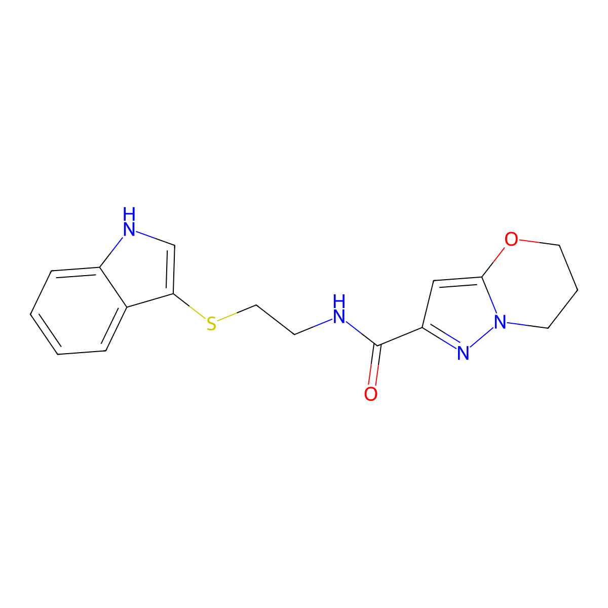 N-(2-((1H-indol-3-yl)thio)ethyl)-6,7-dihydro-5H-pyrazolo[5,1-b][1,3]oxazine-2-carboxamide molecular structure, CAS 1448073-18-4
