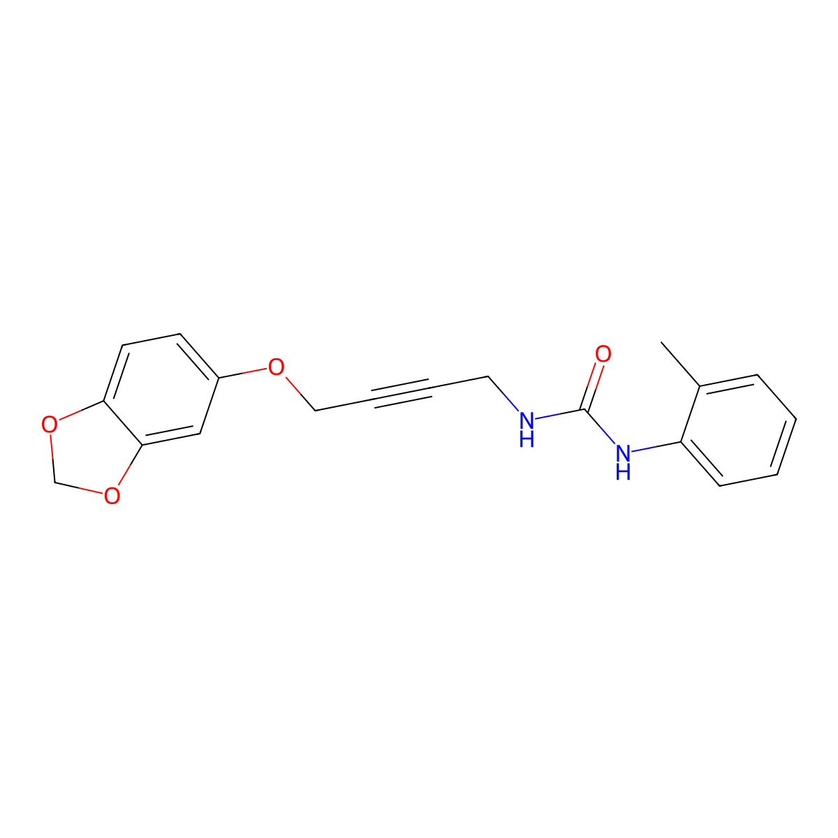 1-(4-(Benzo[d][1,3]dioxol-5-yloxy)but-2-yn-1-yl)-3-(o-tolyl)urea molecular structure, CAS 1448073-23-1