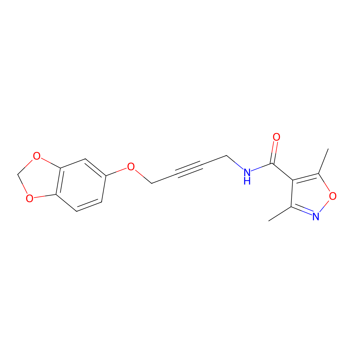 N-(4-(benzo[d][1,3]dioxol-5-yloxy)but-2-yn-1-yl)-3,5-dimethylisoxazole-4-carboxamide molecular structure, CAS 1448073-27-5