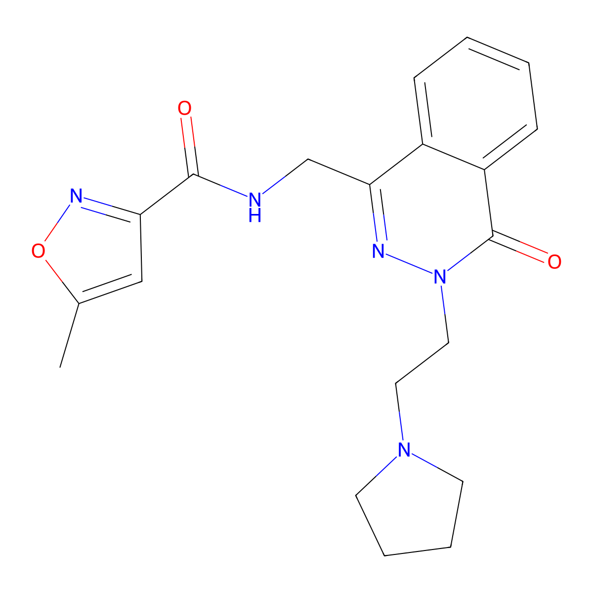 5-methyl-N-((4-oxo-3-(2-(pyrrolidin-1-yl)ethyl)-3,4-dihydrophthalazin-1-yl)methyl)isoxazole-3-carboxamide molecular structure, CAS 1448073-28-6