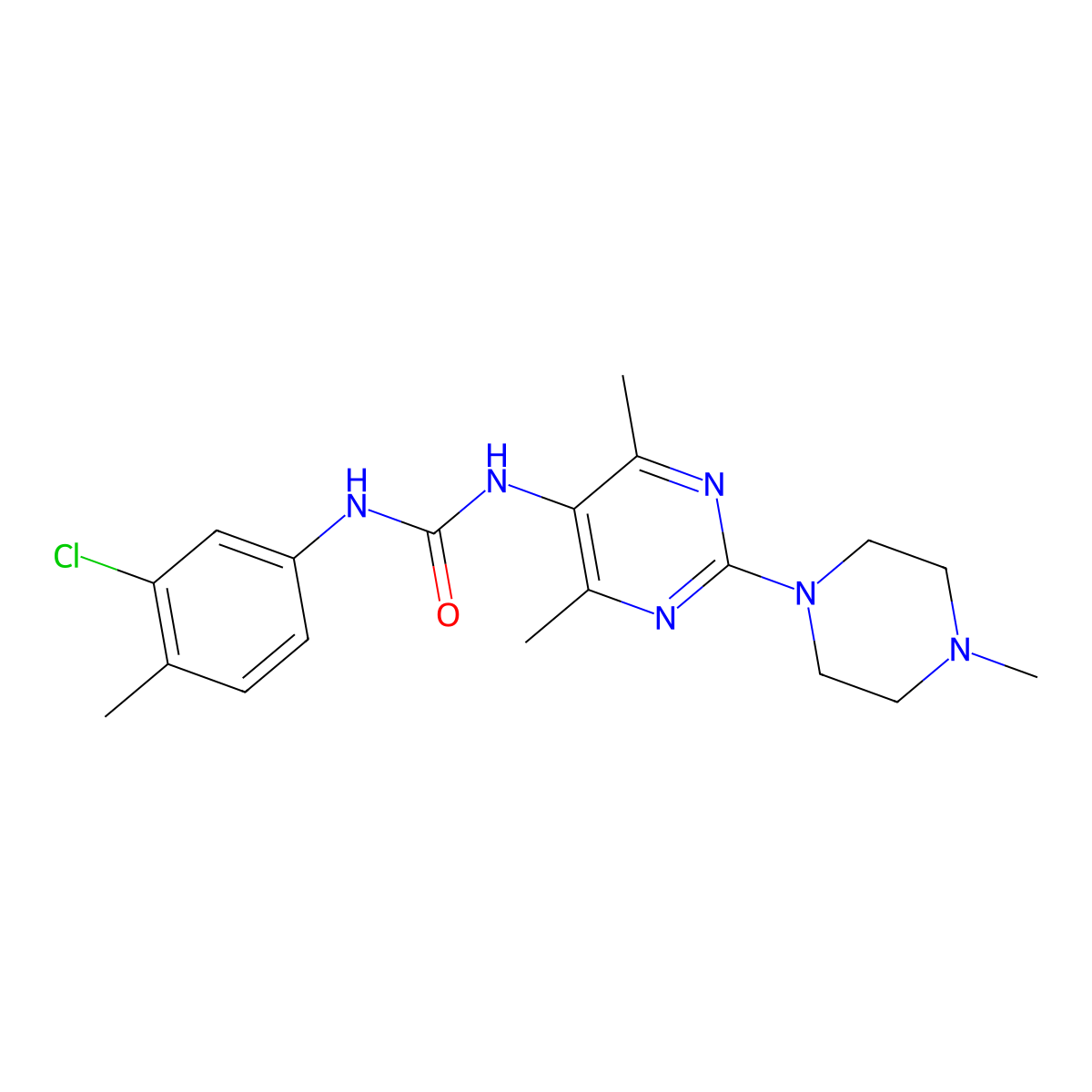 1-(3-Chloro-4-methylphenyl)-3-[4,6-dimethyl-2-(4-methylpiperazin-1-yl)pyrimidin-5-yl]urea molecular structure, CAS 1448073-34-4