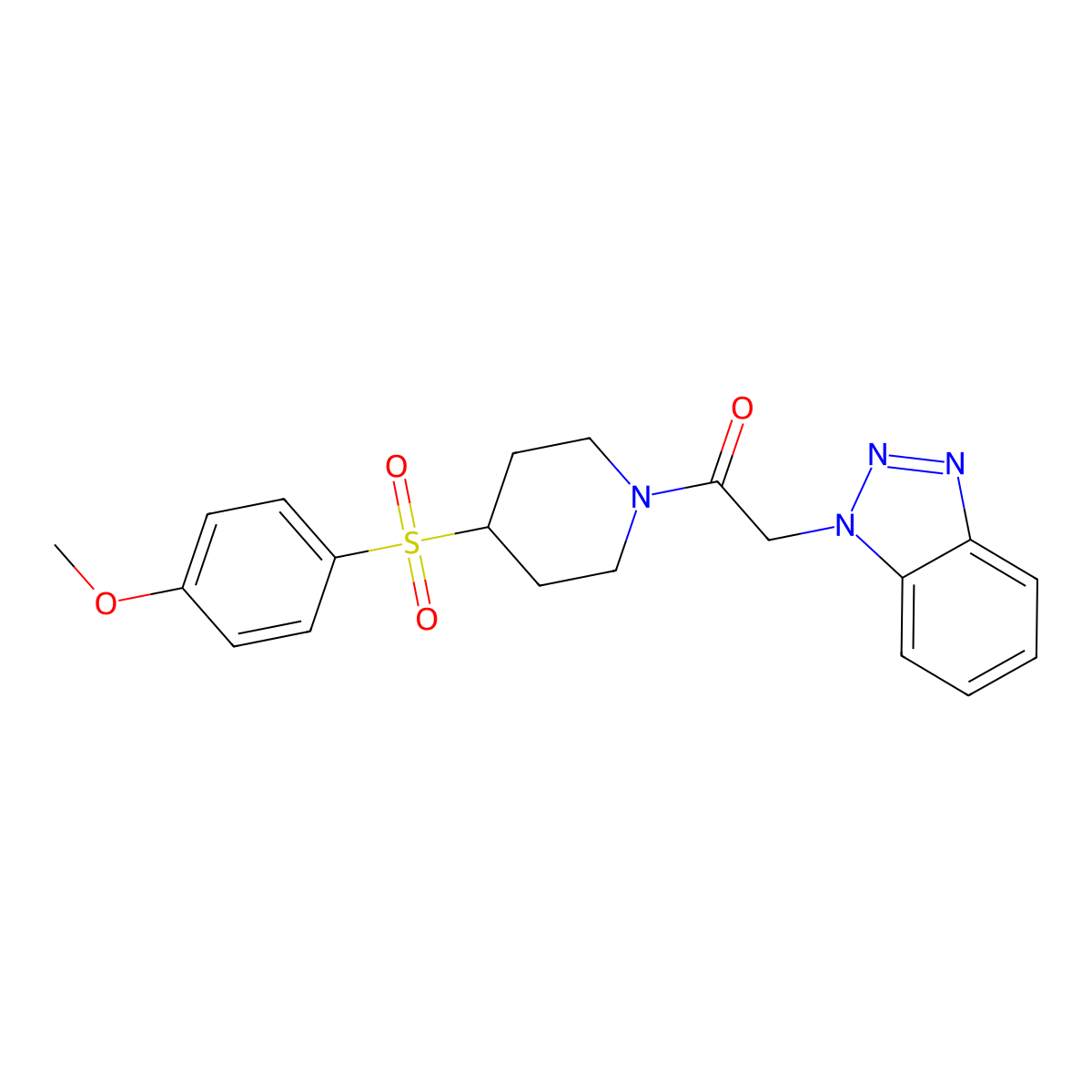 2-(1H-benzo[d][1,2,3]triazol-1-yl)-1-(4-((4-methoxyphenyl)sulfonyl)piperidin-1-yl)ethanone molecular structure, CAS 1448073-38-8