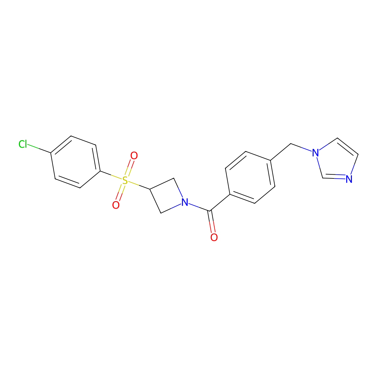 (4-((1H-imidazol-1-yl)methyl)phenyl)(3-((4-chlorophenyl)sulfonyl)azetidin-1-yl)methanone molecular structure, CAS 1448073-39-9