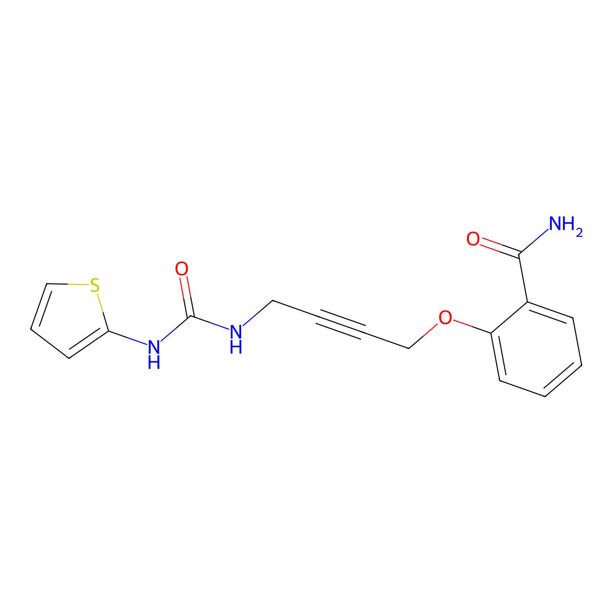 2-((4-(3-(Thiophen-2-yl)ureido)but-2-yn-1-yl)oxy)benzamide molecular structure, CAS 1448073-41-3