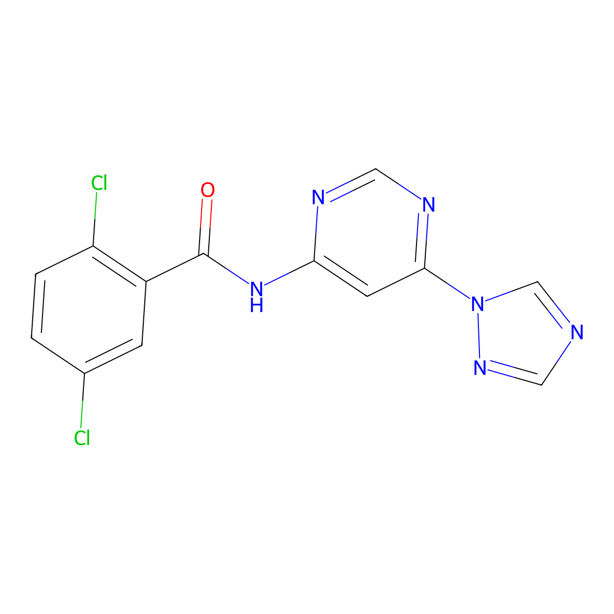 N-(6-(1H-1,2,4-triazol-1-yl)pyrimidin-4-yl)-2,5-dichlorobenzamide molecular structure, CAS 1448073-44-6