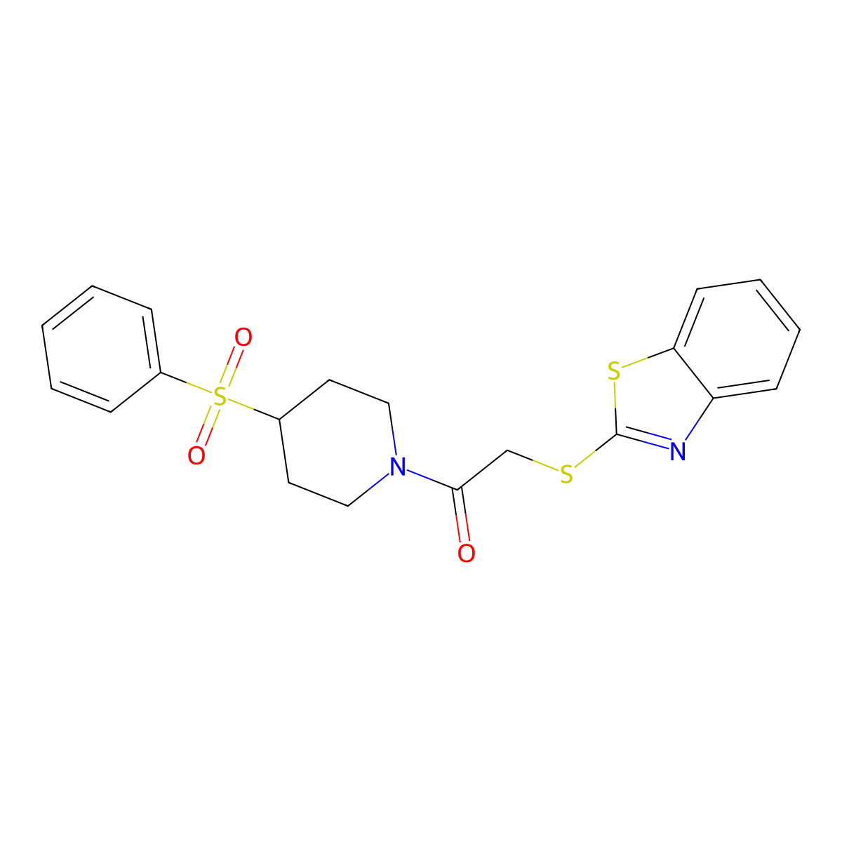 2-(Benzo[d]thiazol-2-ylthio)-1-(4-(phenylsulfonyl)piperidin-1-yl)ethanone molecular structure, CAS 1448073-49-1