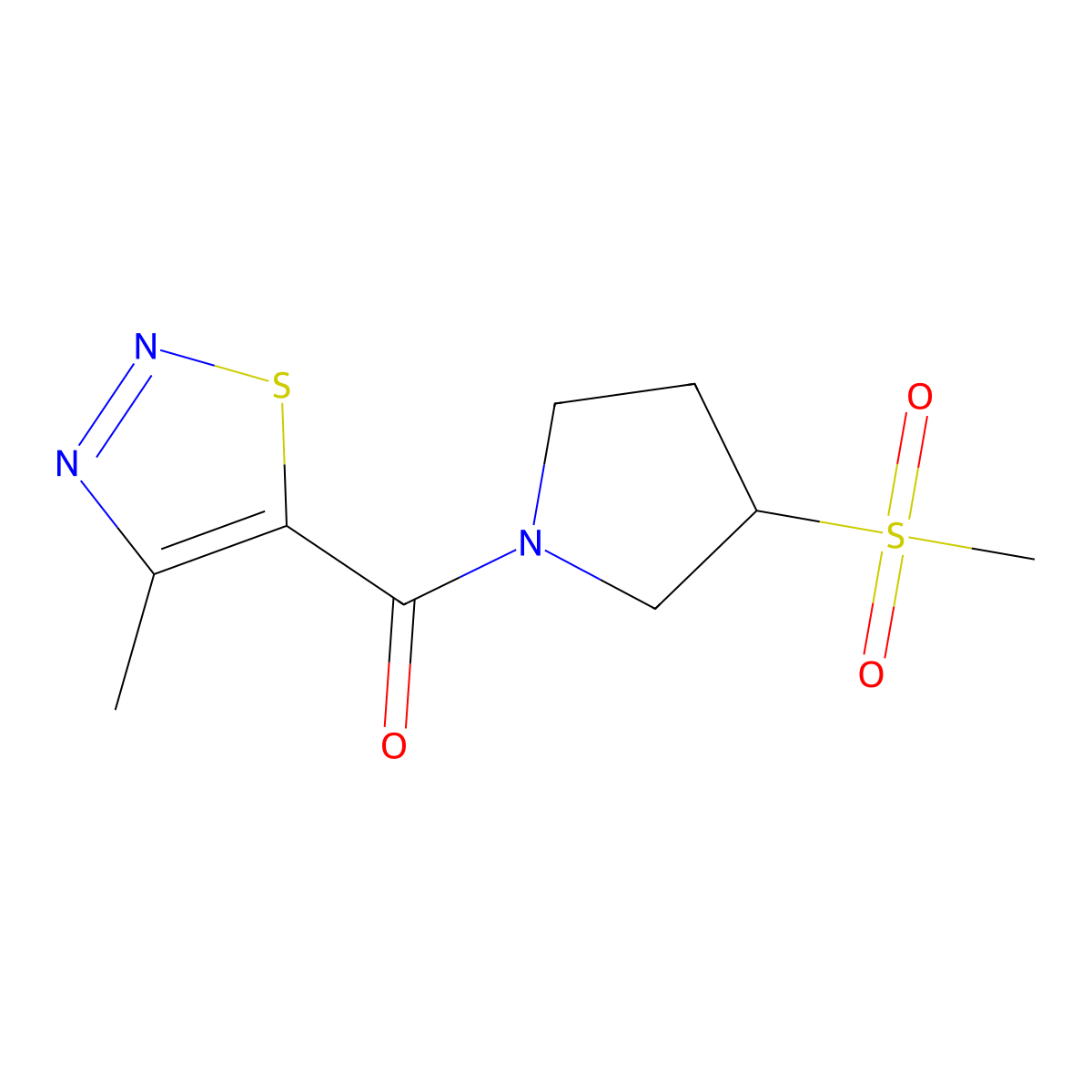 (4-Methyl-1,2,3-thiadiazol-5-yl)(3-(methylsulfonyl)pyrrolidin-1-yl)methanone molecular structure, CAS 1448073-51-5