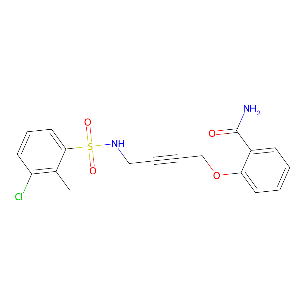 2-{[4-(3-Chloro-2-methylbenzenesulfonamido)but-2-YN-1-YL]oxy}benzamide molecular structure, CAS 1448073-53-7
