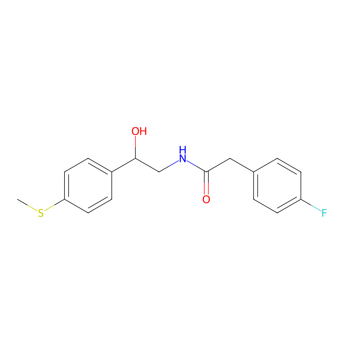 2-(4-fluorophenyl)-N-(2-hydroxy-2-(4-(methylthio)phenyl)ethyl)acetamide molecular structure, CAS 1448073-61-7