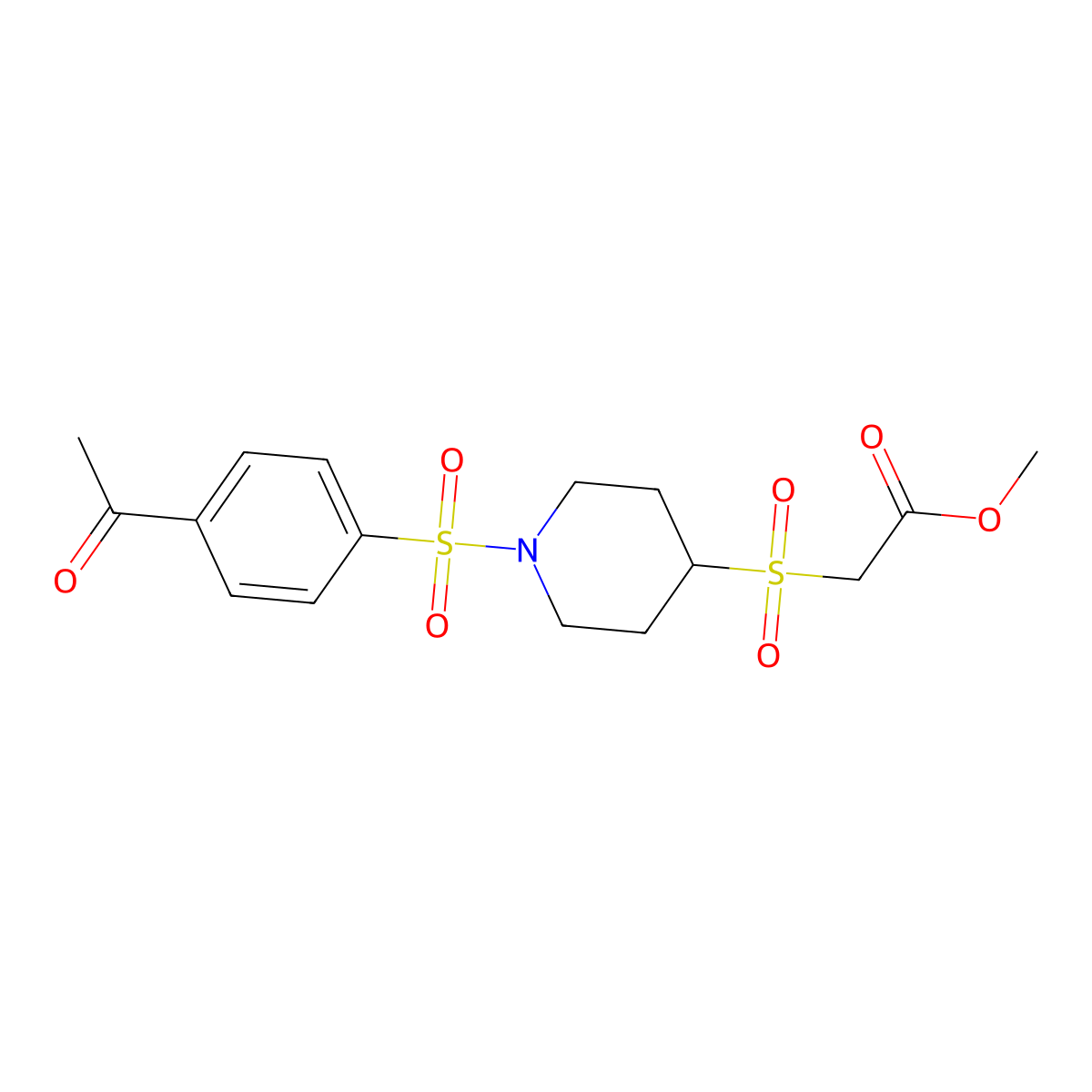 Methyl 2-((1-((4-acetylphenyl)sulfonyl)piperidin-4-yl)sulfonyl)acetate molecular structure, CAS 1448073-63-9