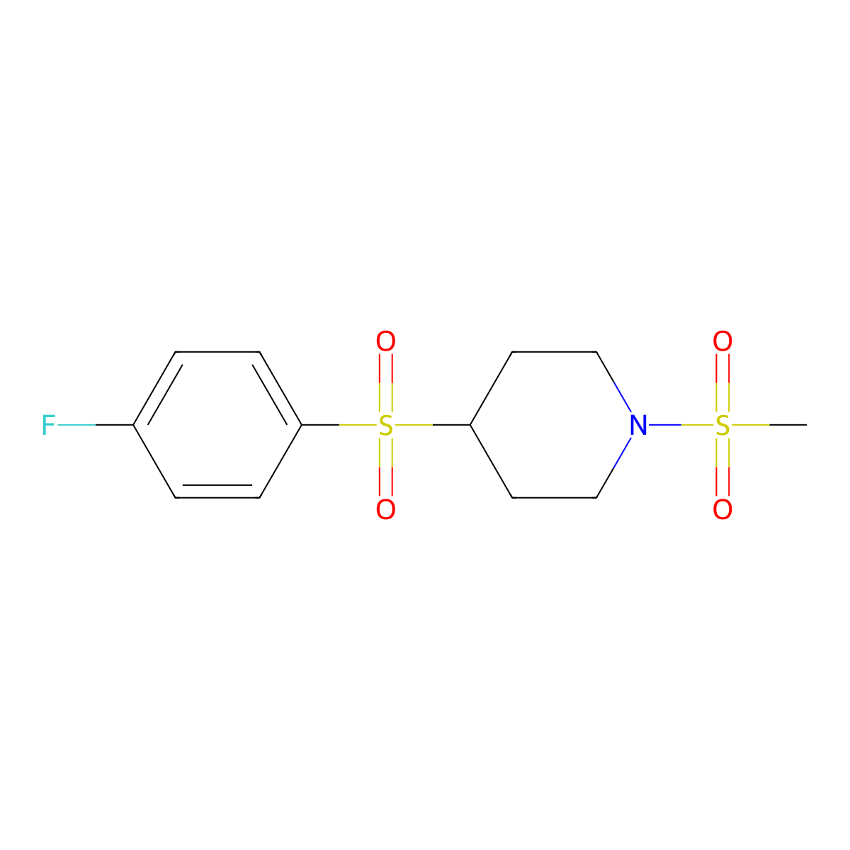 4-((4-Fluorophenyl)sulfonyl)-1-(methylsulfonyl)piperidine molecular structure, CAS 1448073-66-2