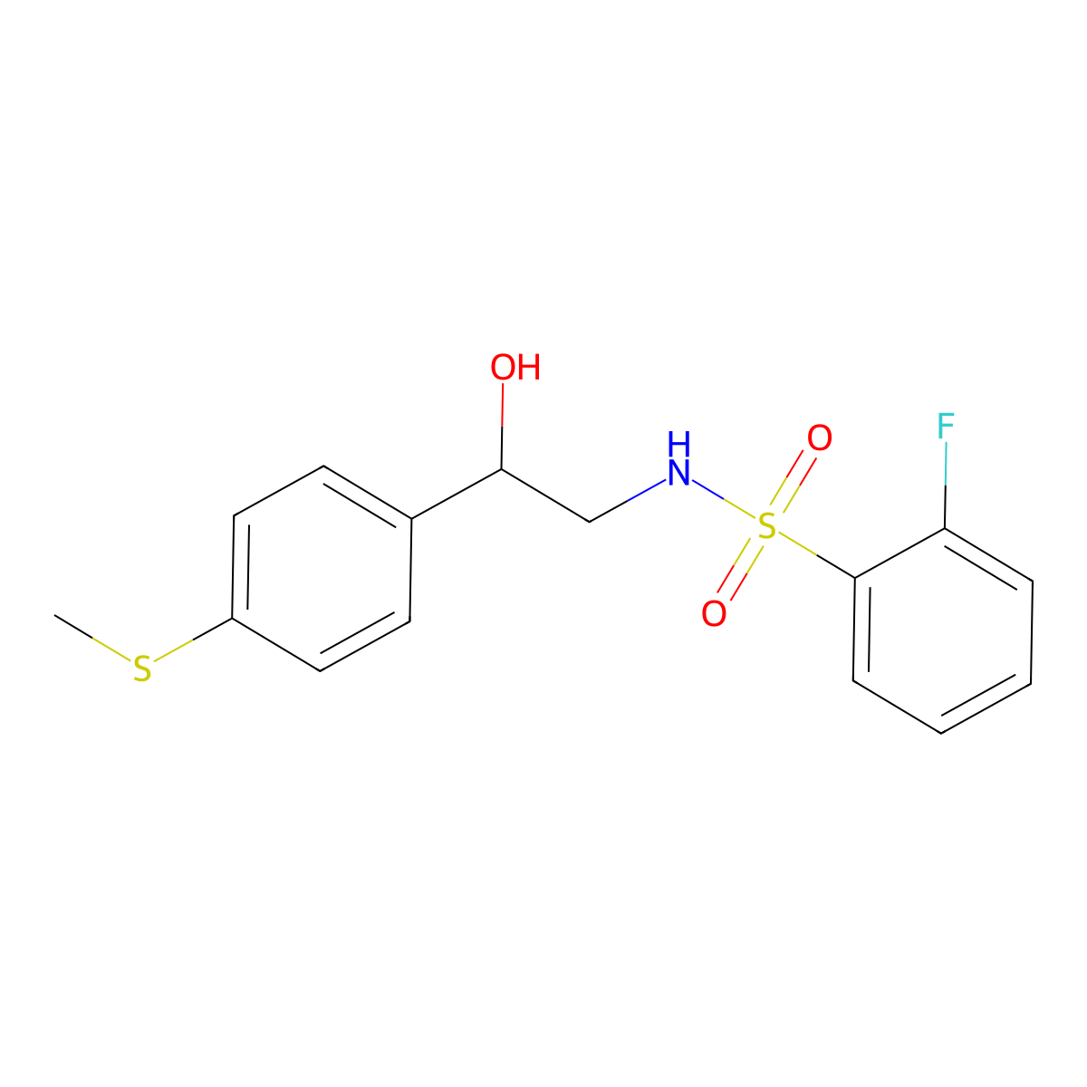 2-fluoro-N-(2-hydroxy-2-(4-(methylthio)phenyl)ethyl)benzenesulfonamide molecular structure, CAS 1448073-68-4
