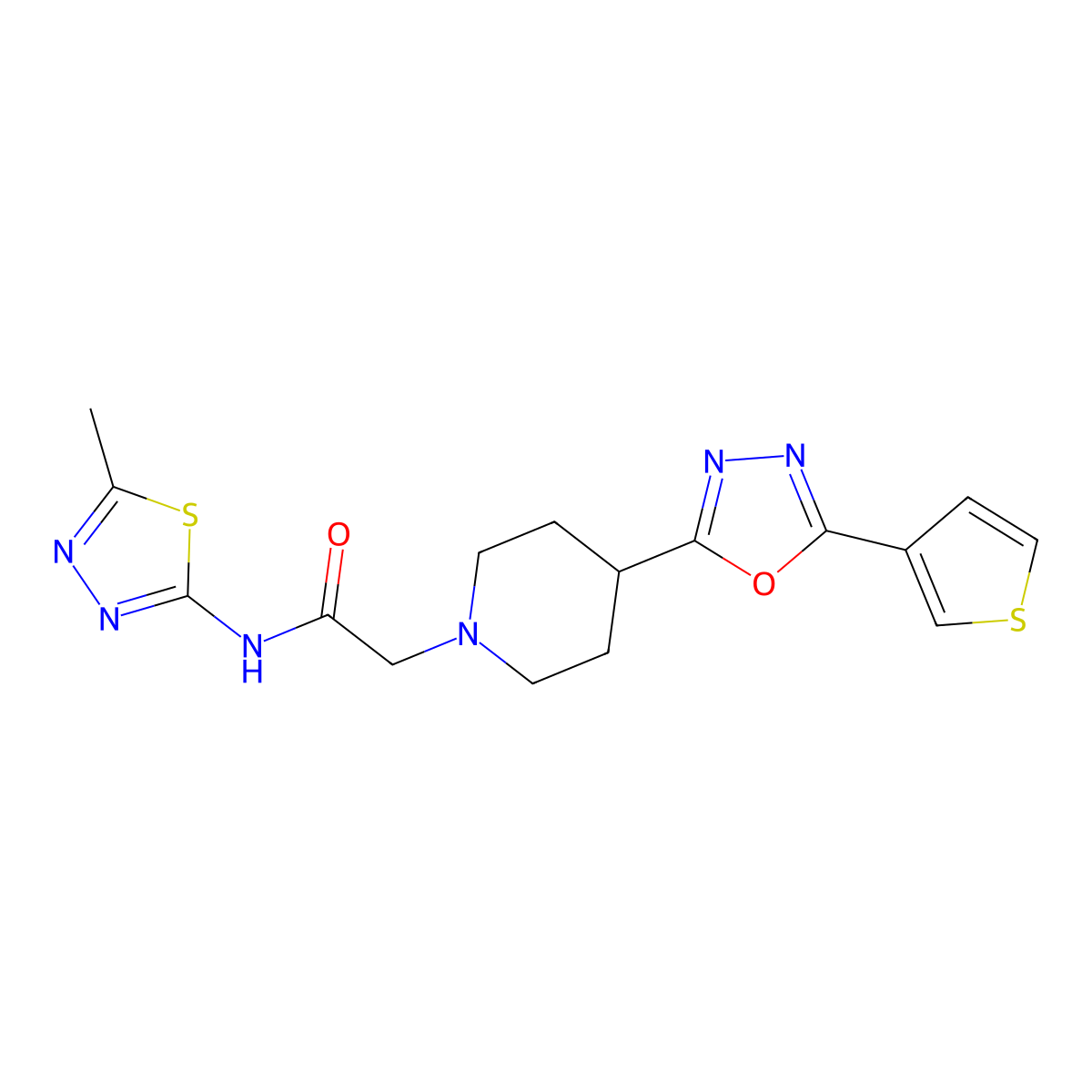 N-(5-Methyl-1,3,4-thiadiazol-2-YL)-2-{4-[5-(thiophen-3-YL)-1,3,4-oxadiazol-2-YL]piperidin-1-YL}acetamide molecular structure, CAS 1448073-69-5