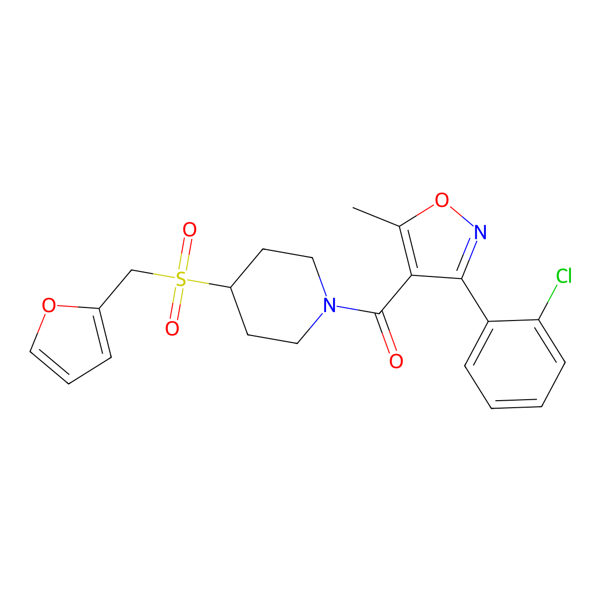 (3-(2-Chlorophenyl)-5-methylisoxazol-4-yl)(4-((furan-2-ylmethyl)sulfonyl)piperidin-1-yl)methanone molecular structure, CAS 1448073-73-1