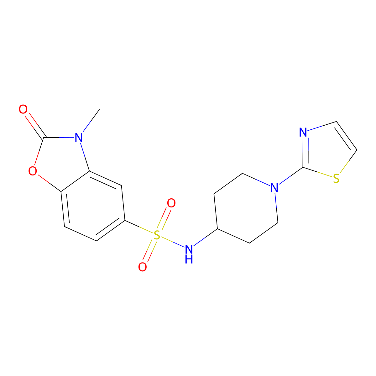 3-methyl-2-oxo-N-(1-(thiazol-2-yl)piperidin-4-yl)-2,3-dihydrobenzo[d]oxazole-5-sulfonamide molecular structure, CAS 1448073-75-3