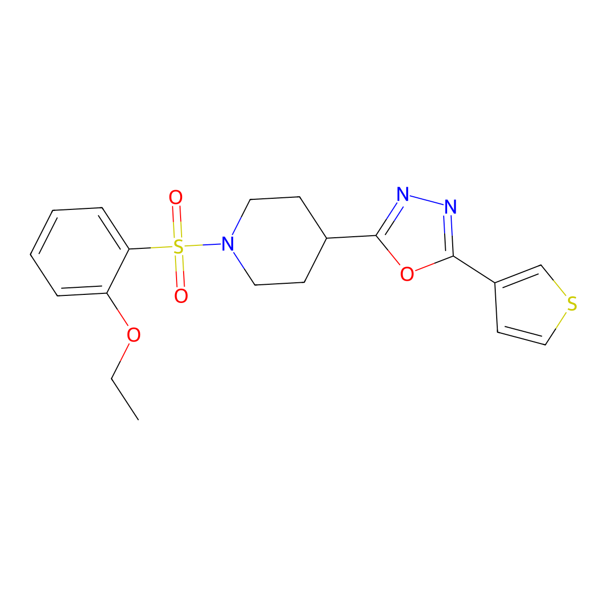 2-(1-((2-Ethoxyphenyl)sulfonyl)piperidin-4-yl)-5-(thiophen-3-yl)-1,3,4-oxadiazole molecular structure, CAS 1448073-76-4