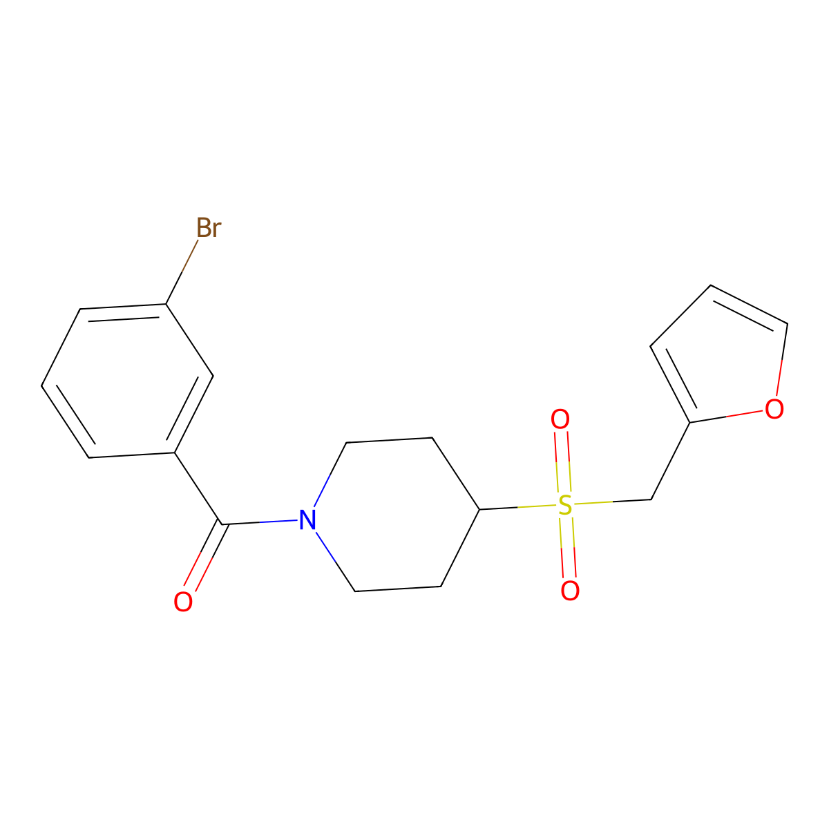 (3-Bromophenyl)(4-((furan-2-ylmethyl)sulfonyl)piperidin-1-yl)methanone molecular structure, CAS 1448073-82-2