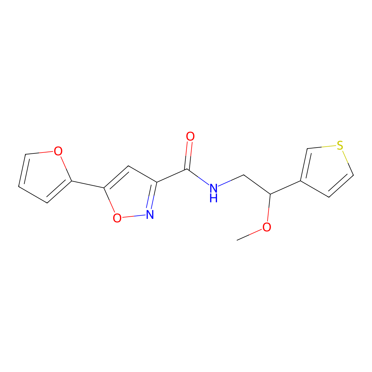 5-(furan-2-yl)-N-(2-methoxy-2-(thiophen-3-yl)ethyl)isoxazole-3-carboxamide molecular structure, CAS 1448073-84-4