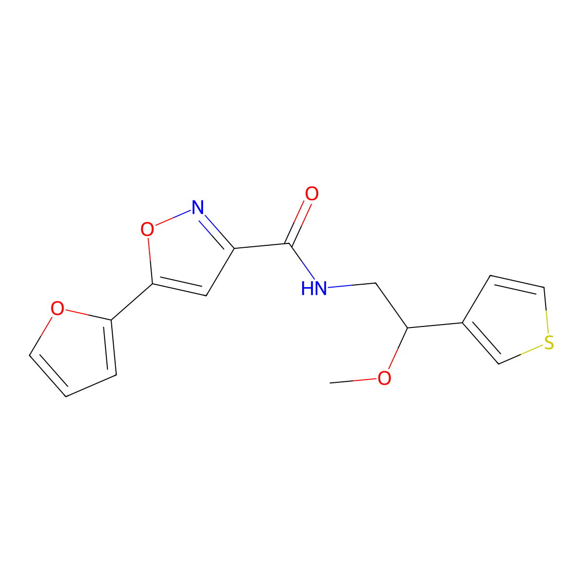 5-(furan-2-yl)-N-(2-methoxy-2-(thiophen-3-yl)ethyl)isoxazole-3-carboxamide molecular structure, CAS 1448073-84-4
